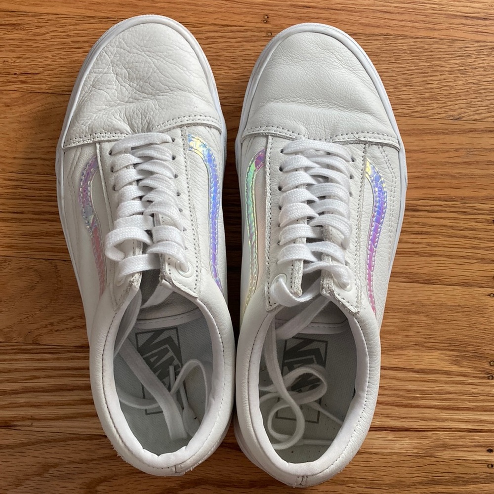 White leather lace up vans